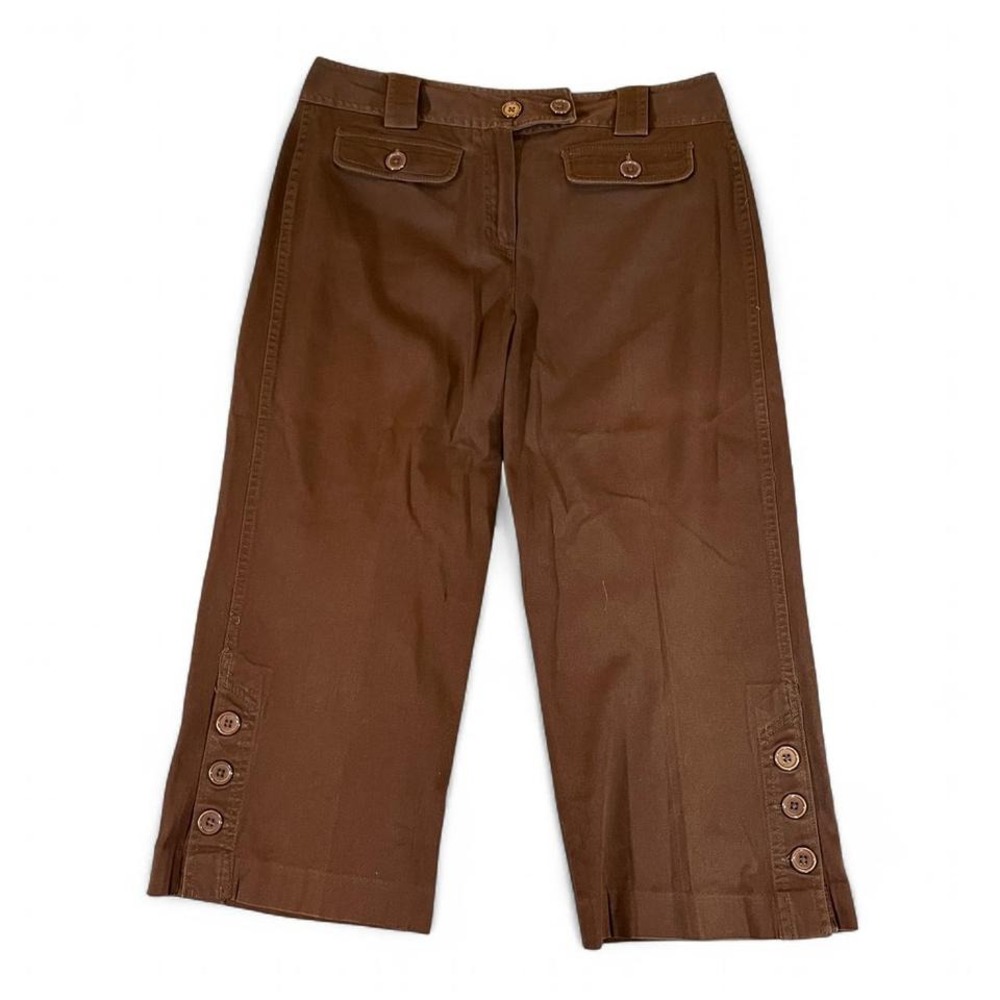 Y2K New Directions Brown Capri Crop Pants Women's Size 8 Button Accents